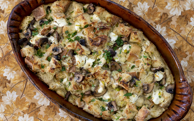 Janet Fletcher Foccacia Bread Pudding with Mushrooms